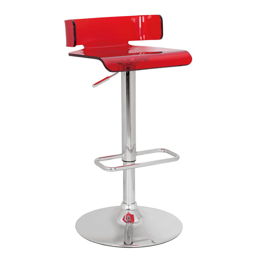 Taron - Set of 2 - 24" Red and Chrome Adjustable Swivel Bar Stools with Low Backrest