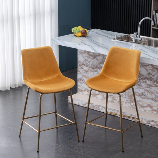 Vanessa - Set of 2 - 26" Gold Velvet Counter Stools with High Back