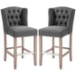 Halerion - Set of 2 - 27" Dark Gray Upholstered Counter Height Bar Stools with Tufted Back, Nailhead Trim, and Wooden Legs – Farmhouse Kitchen Island Stools