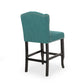 Veleta - Set of 2 - 27" Teal Tufted Wingback Counter Stools with Nailhead Trim and Dark Brown Rubberwood Legs