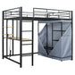 Loft Bed With Desk, Shelves, Power Outlet, LED Light And Wardrobe