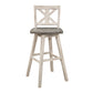 Anabella - Set of 2 - 29" Distressed Gray & White 360° Swivel X-Back Pub Chairs with Solid Rubberwood Frame and Rustic Bar Height Design