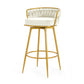 Stalbrook - Set of 2 - 31.5” Swivel Counter Height Bar Stools with Hand-Woven Backrest, Gold Metal Legs, Beige Upholstered Seats