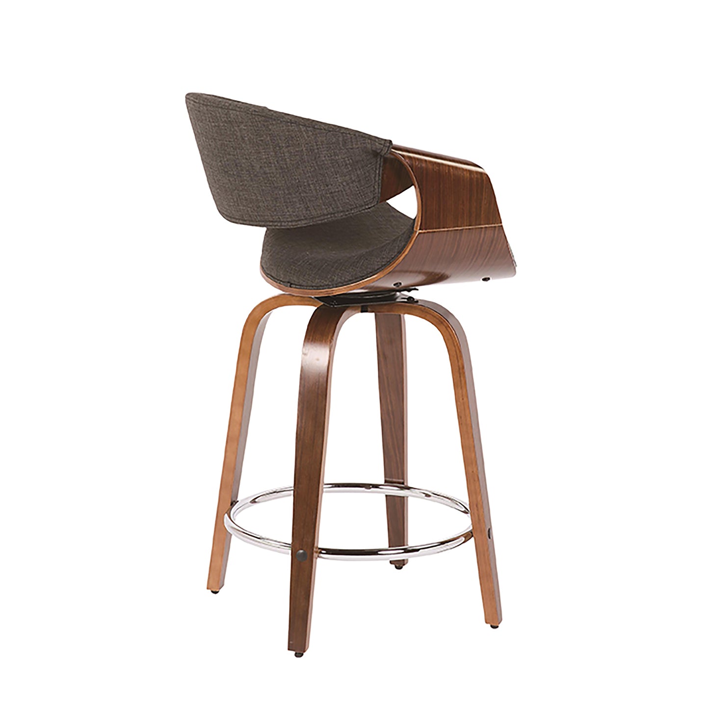 Celvyn - Set of 2 - 30" Mid-Century Modern Swivel Counter Stools in Charcoal Fabric with Walnut Wood Base