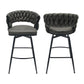 Gatsby - Set of 4 - 28" Tan Woven Leather Bar Stools with 360° Swivel Upholstered Counter Chairs, Back, and Black Metal Legs