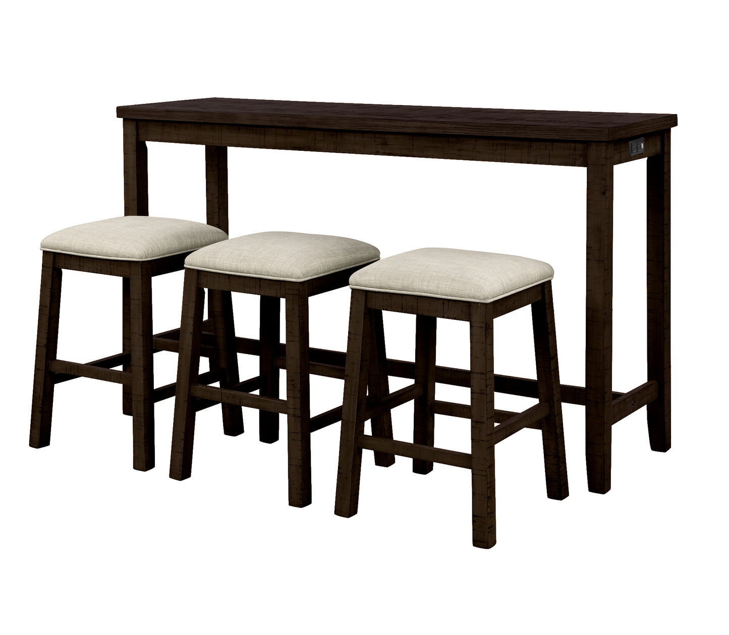 Tennyson - 4-Piece 30" Rustic Brown Counter Height Table with Fabric Padded Stools and Socket