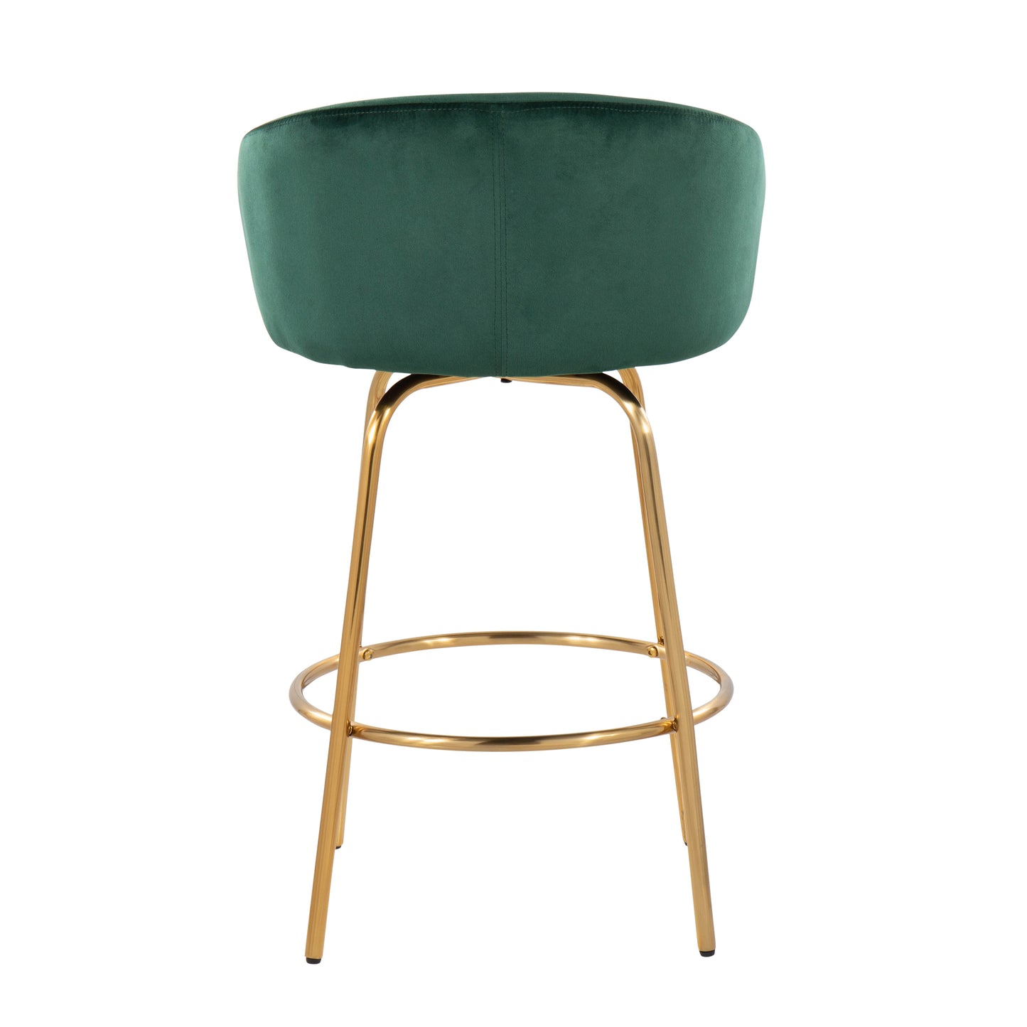 Zinnia - Set of 2 - 24" Green Velvet Contemporary Counter Stools with Gold Steel Frame