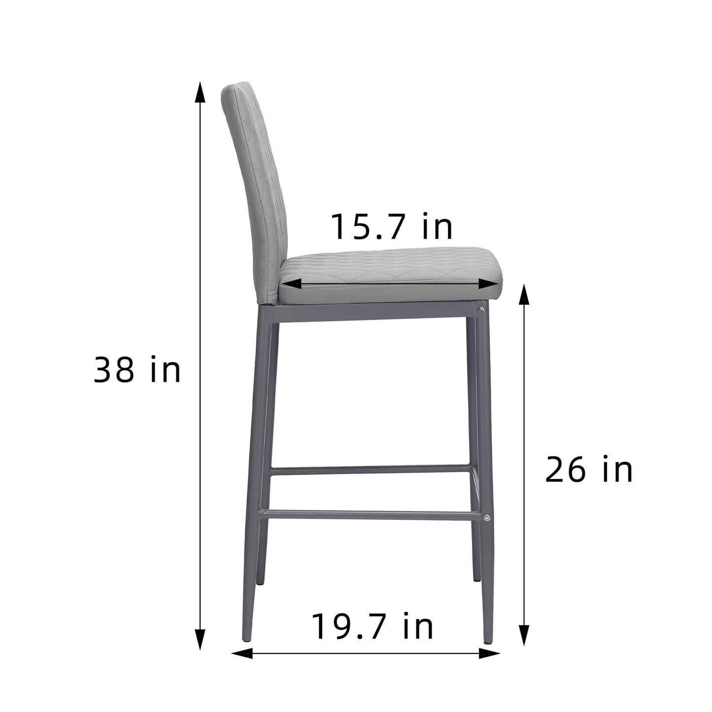 Hillshade - Set of 2 - 26" Light Gray Velvet Bar Stools with Metal Legs – Modern Kitchen & Dining Chairs, Ergonomic Design