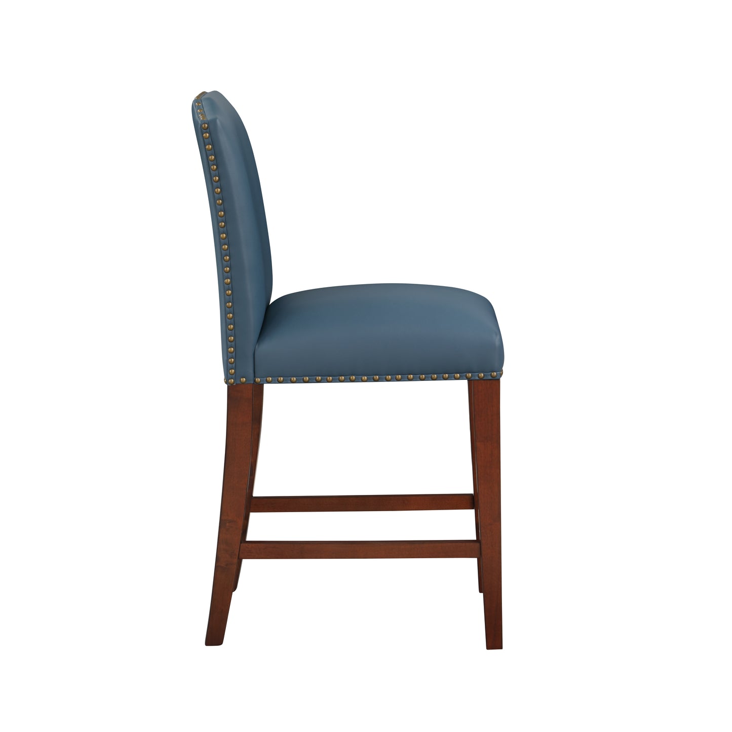 Valtirion - Set of 2 - 25" Blue Faux Leather Counter Stools with Nailhead Trim (39" H x 18.25" W x 23" D)