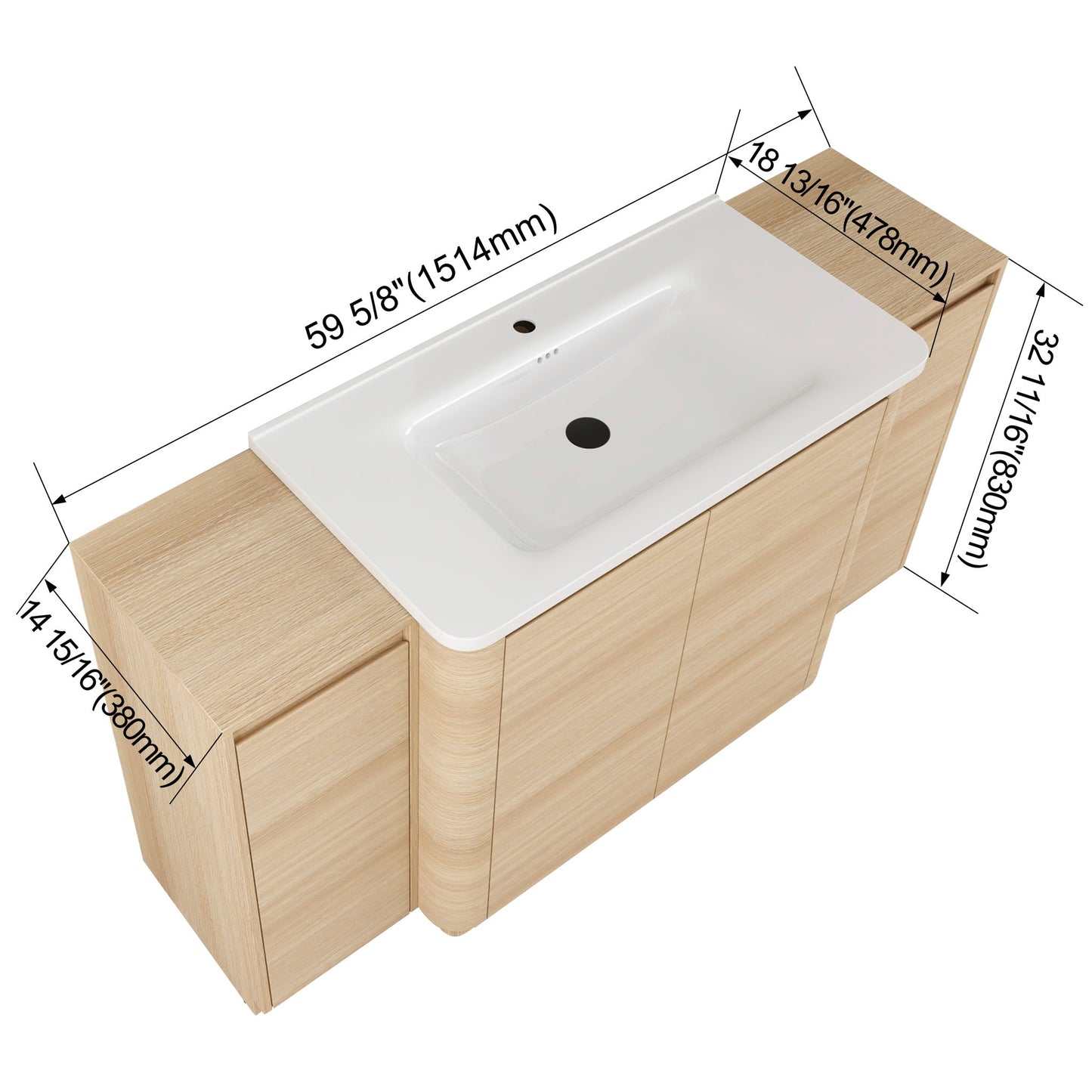 Freestanding Bathroom Vanity With Sink, 2 Small Storage Cabinets, Soft Close Doors