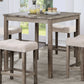 Torreon - Set of 5 - 24" Stool - Gray & Beige Transitional Counter Height Dining Set with Fabric Upholstered Saddle Seat Stools, Solid Wood Dining Table