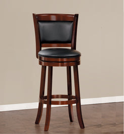 Elysium - Set of 1 - 30" Swivel Pub Height Chair, Dark Cherry Finish Faux Leather Upholstery, Solid Wood, 250lbs Capacity