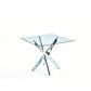 Dining Table With Cross Metal Leg And Tempered Glass, Modern Space Saving Kitchen Table For Living Room Legs, Square Table