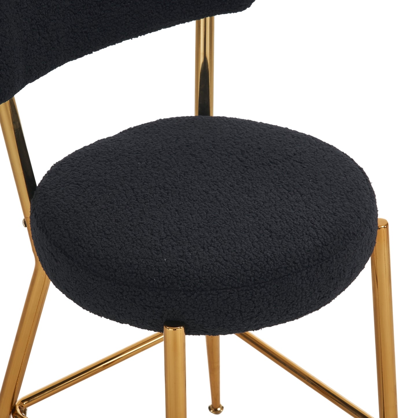 Nashford - Set of 2 - 25" Black Bar Stools with Modern Teddy Fabric Upholstery and Metal Base for Kitchen & Dining