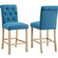 Shelby - Set of 2 - 26" Counter Height Button-Tufted Back Stools with Solid Wood Frame, Blue, for Kitchen/Dining