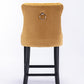 Golden Velvet - Set of 2 - 23.6" Upholstered Bar Stools with Button Tufted Design, Chrome Nailhead Trim & Wooden Legs