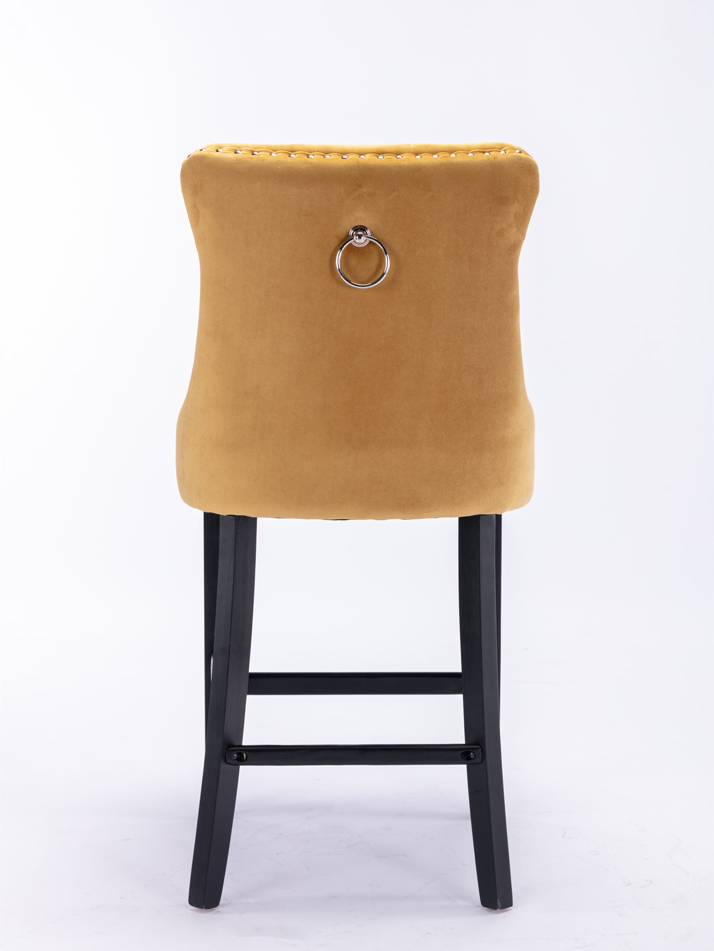 Golden Velvet - Set of 2 - 23.6" Upholstered Bar Stools with Button Tufted Design, Chrome Nailhead Trim & Wooden Legs