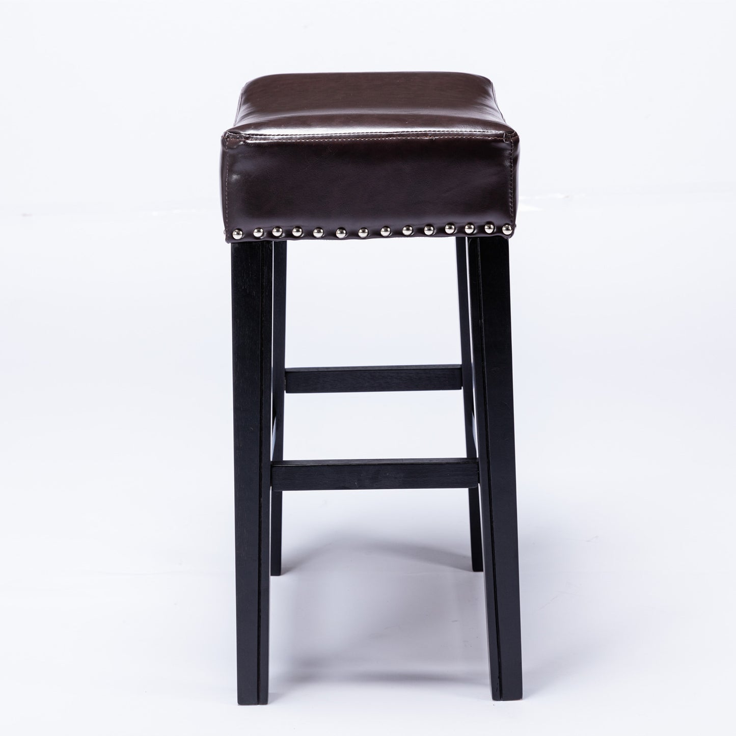 Hamiltonian - Set of 2 - 26" Counter Height Bar Stools - Backless Brown Faux Leather Farmhouse Kitchen Island Chairs