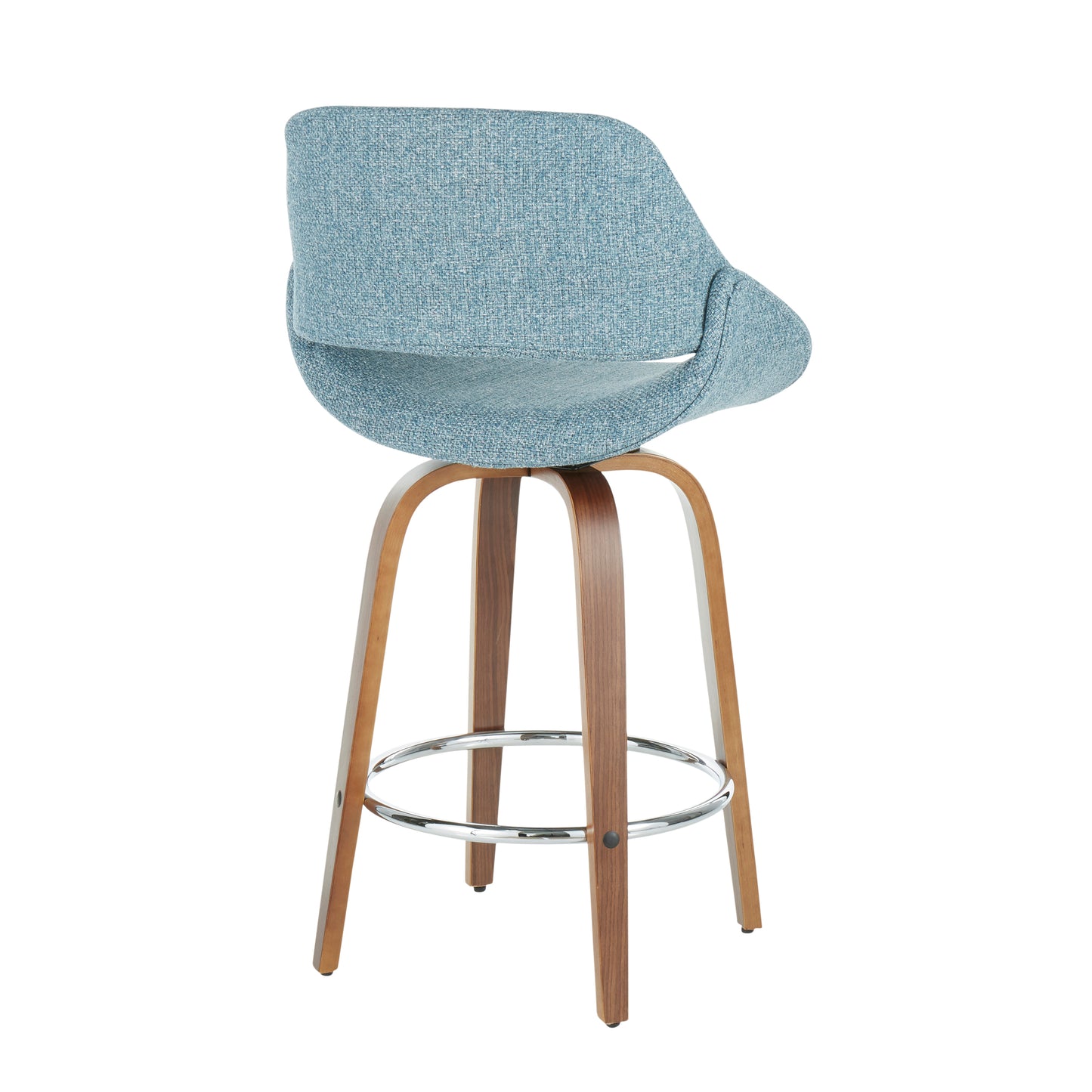 Solano - Set of 2 - 24" Walnut Frame & Blue Noise Upholstered Counter Stools with Mid-Century Modern Design