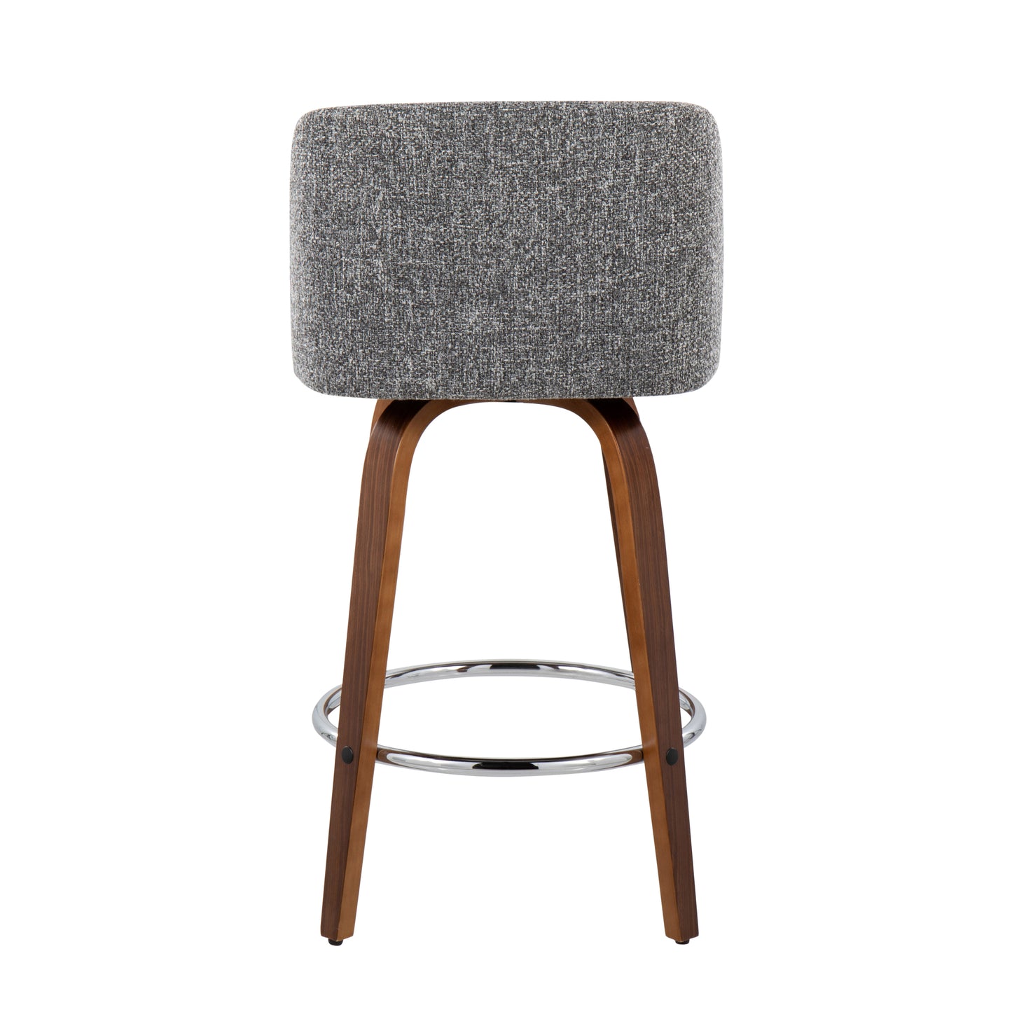 Venitha - Set of 2 - 24" Walnut Wood Counter Stools with Chrome Footrest and Grey Upholstery