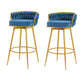 Lyma - Set of 2 - 30" Swivel Counter Height Bar Stools with Hand-Woven Backrest & Gold Metal Legs, Upholstered Velvet Kitchen Chairs in Blue