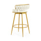 Stalbrook - Set of 2 - 31.5” Swivel Counter Height Bar Stools with Hand-Woven Backrest, Gold Metal Legs, Beige Upholstered Seats