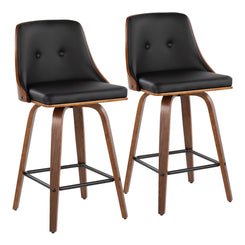 Minna - Set of 2 - 26" Mid-Century Modern Counter Stools with Walnut Wood Frame and Black