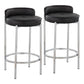 Storm - Set of 2 -26" Black Faux Leather Chrome Counter Stools with Tufted High Back