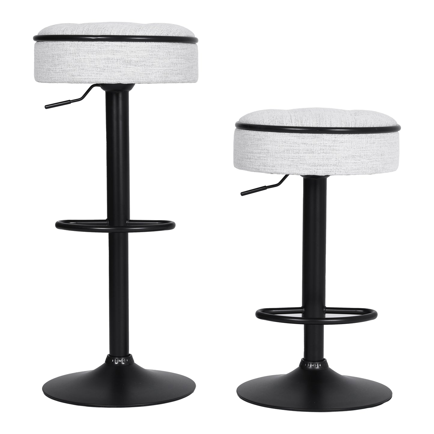 Glint - Set of 2 - 28" Off White Adjustable Swivel Bar Stools with Hidden Storage and Metal Frame