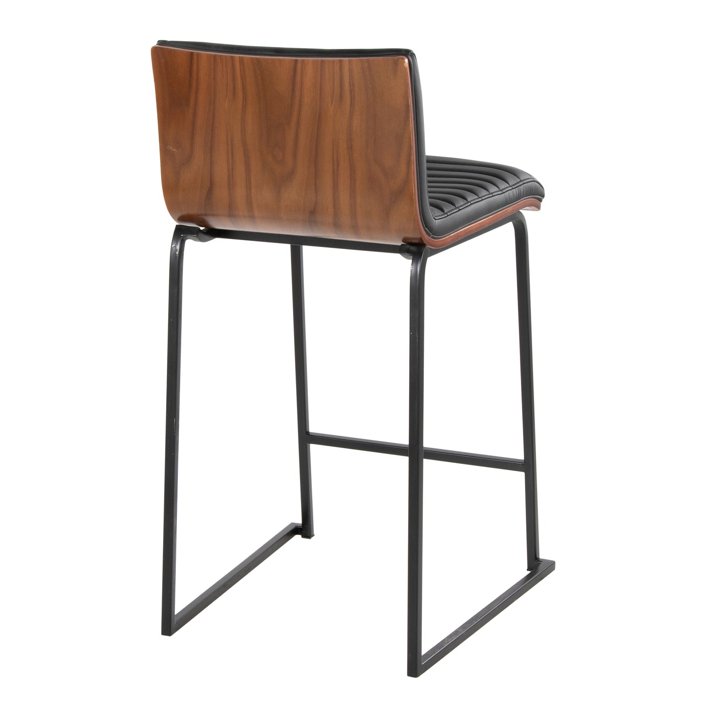 Hestara - Set of 2 - 26" Black Metal Counter Stools with Walnut Wood Backrest and Faux Leather Seats