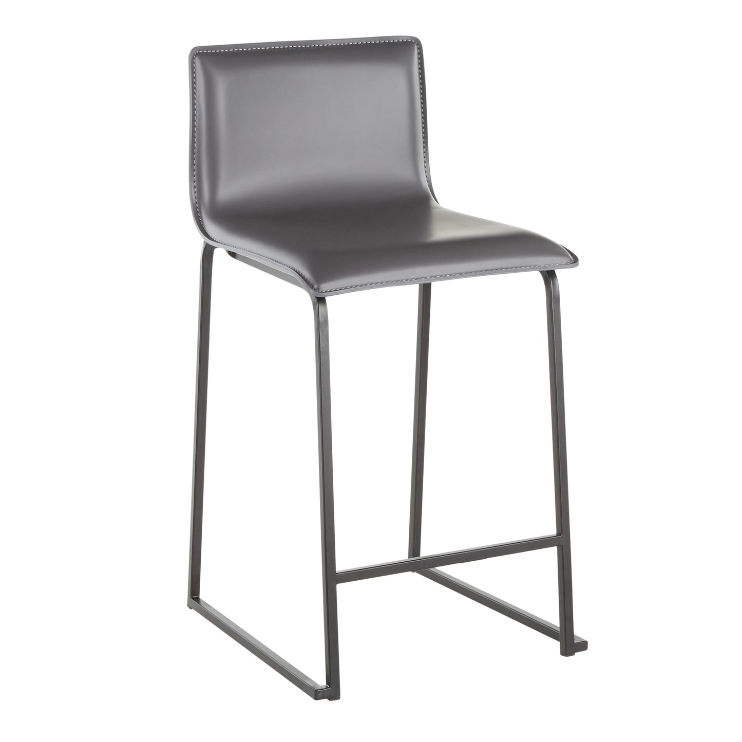 Mikalor - Set of 2 - 26" Fixed-Height Counter Stool with Black Metal Frame, Grey Faux Leather Seat, and Footrest by LumiSource