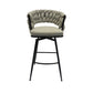 Malor - Set of 2 - 39" Grey Woven Linen Bar Stools with 360° Swivel Seat, Padded Backrest, Footrest, and Black Metal Legs