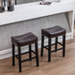 Hamiltonian - Set of 2 - 26" Counter Height Bar Stools - Backless Brown Faux Leather Farmhouse Kitchen Island Chairs