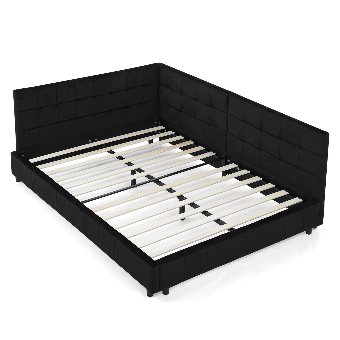 Storage Elegant Upholstered Tufted Bed Frame With Backrest And Armrests
