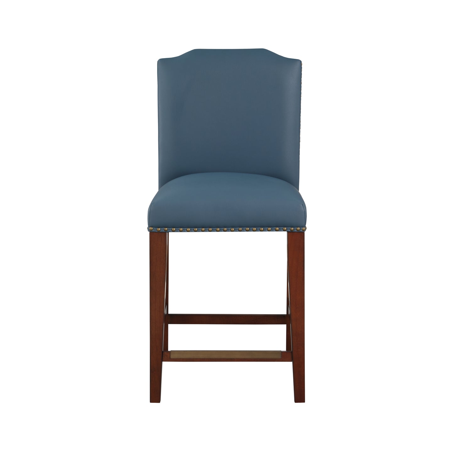 Valtirion - Set of 2 - 25" Blue Faux Leather Counter Stools with Nailhead Trim (39" H x 18.25" W x 23" D)