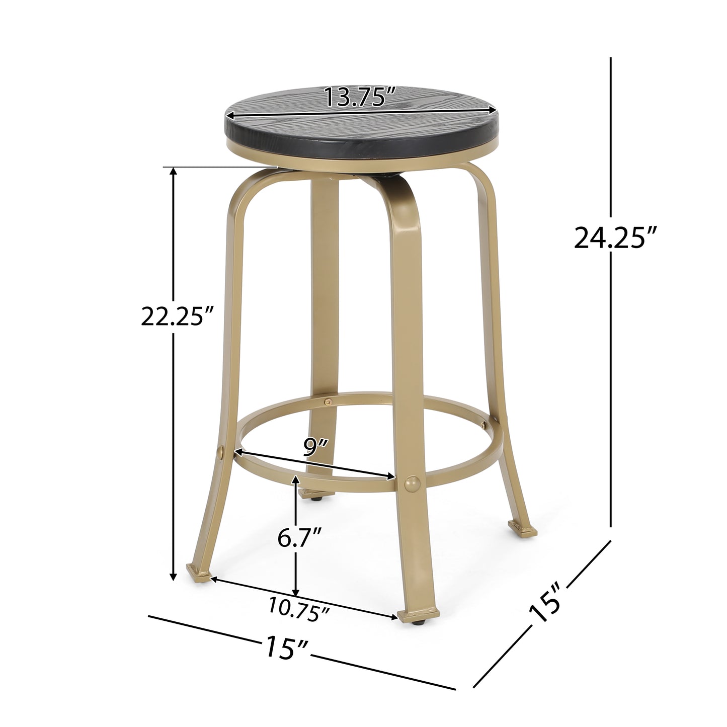 Mirella - Set of 2 - 24" Black and Gold Counter Stools,