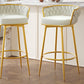 Stalbrook - Set of 2 - 31.5” Swivel Counter Height Bar Stools with Hand-Woven Backrest, Gold Metal Legs, Beige Upholstered Seats