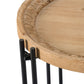 Round Side Table With Wood Top, End Table For Living Room Bedroom - Black Brown