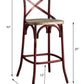 Zorina -  set of 2 -29" Seat Height Industrial High-Back Bar Chair in Antique Red and Oak, 43" Overall Height