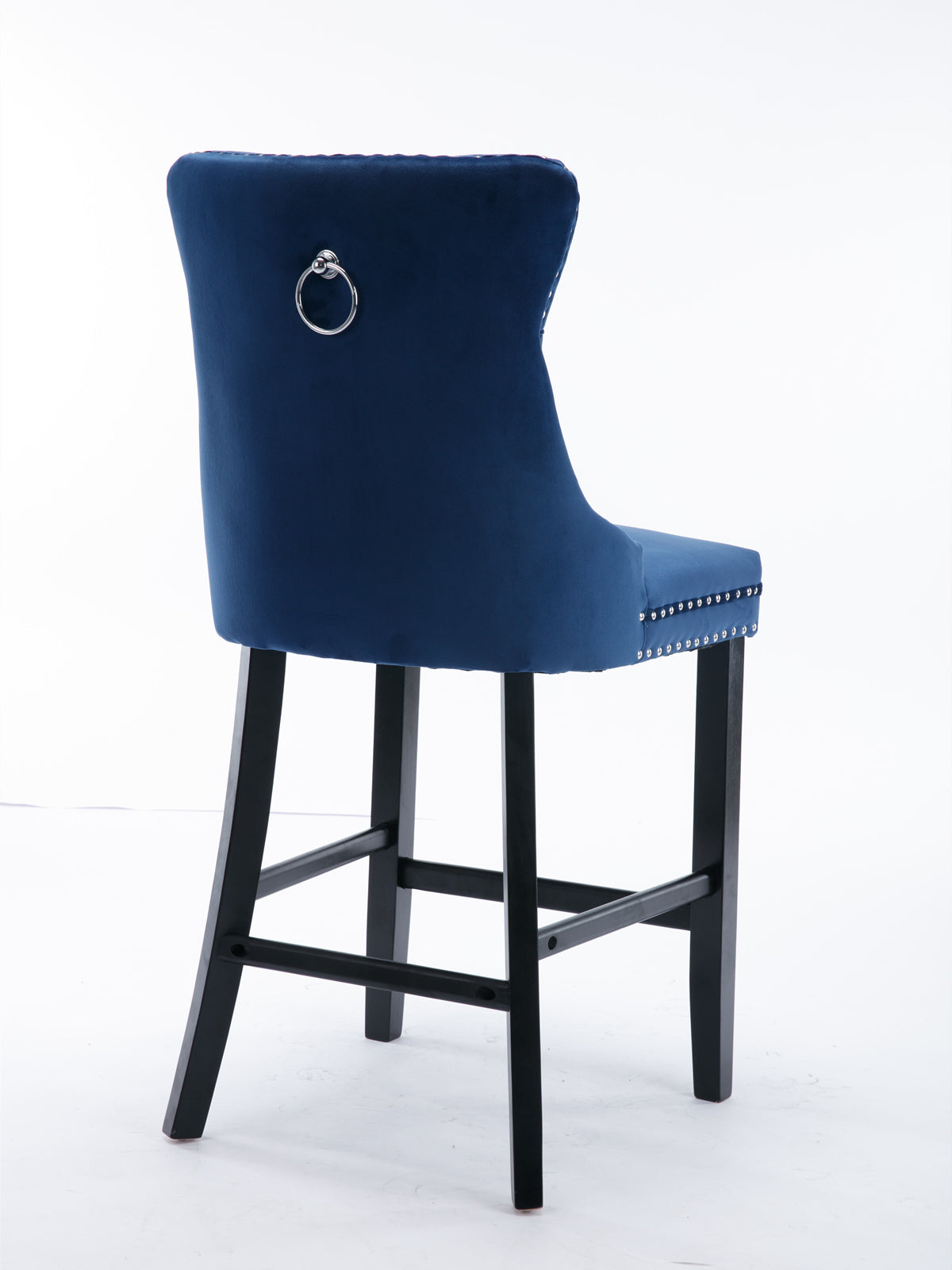 Heliora - Set of 2 - 26" Blue Velvet Upholstered Bar Stools with Button Tufted Design, Chrome Nailhead Trim, and Wooden Legs - Modern American Style