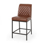 Salvatore - Set of 2 - 26" Light Brown PU Counter Stools with Diamond Tufted Upholstery and Iron Frame