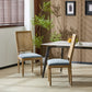 French Country Dining Chair With Rectangular Cane Backrest And Smooth Upholstered Seating