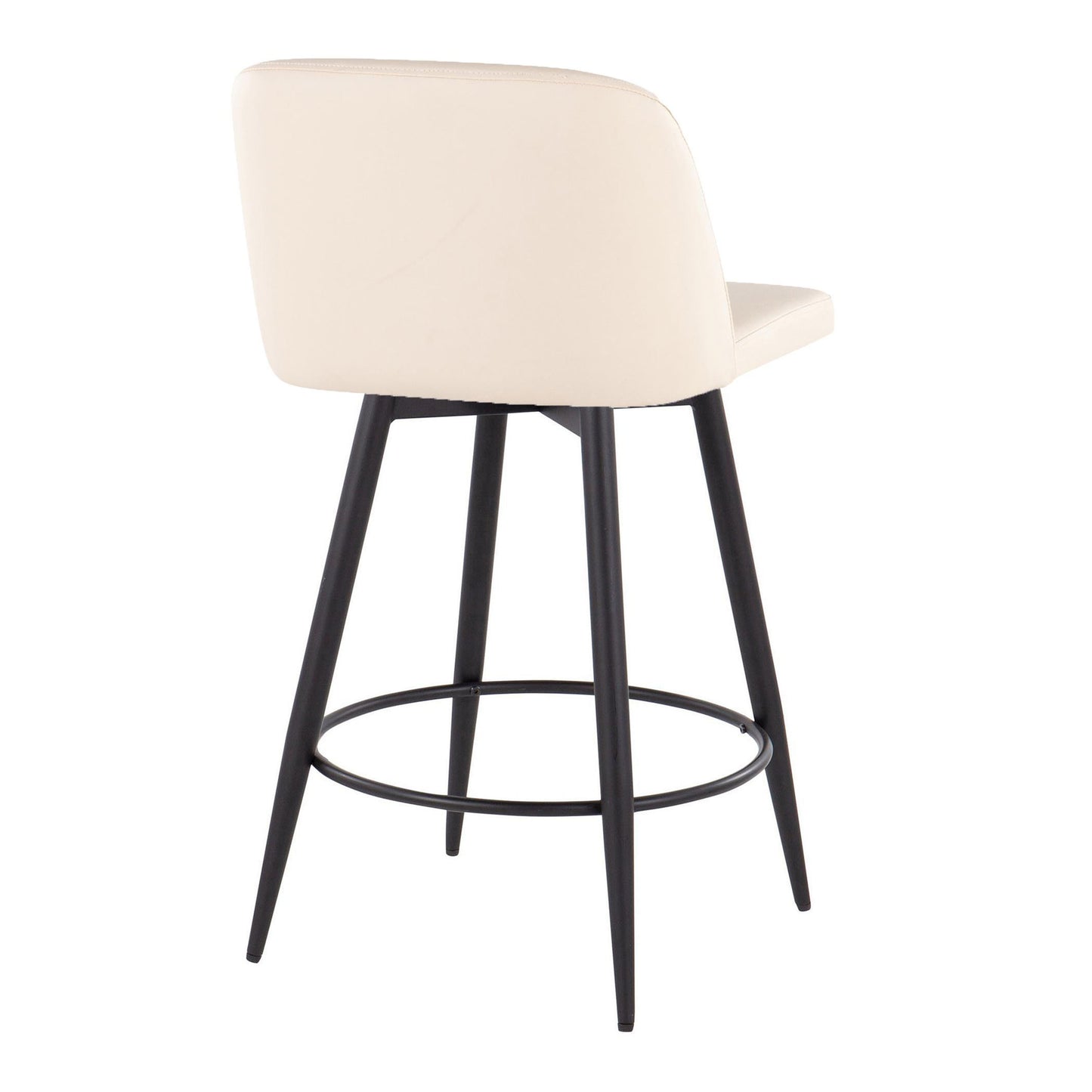 Taisley - Set of 2 - 26" Cream Faux Leather & Black Metal Swivel Counter Stools, Modern Design with Round Footrest