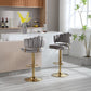 Solenith- Set of 2 - 24-33" Adjustable Velvet Swivel Bar Stools with Footrest and Gold Iron Legs in Grey