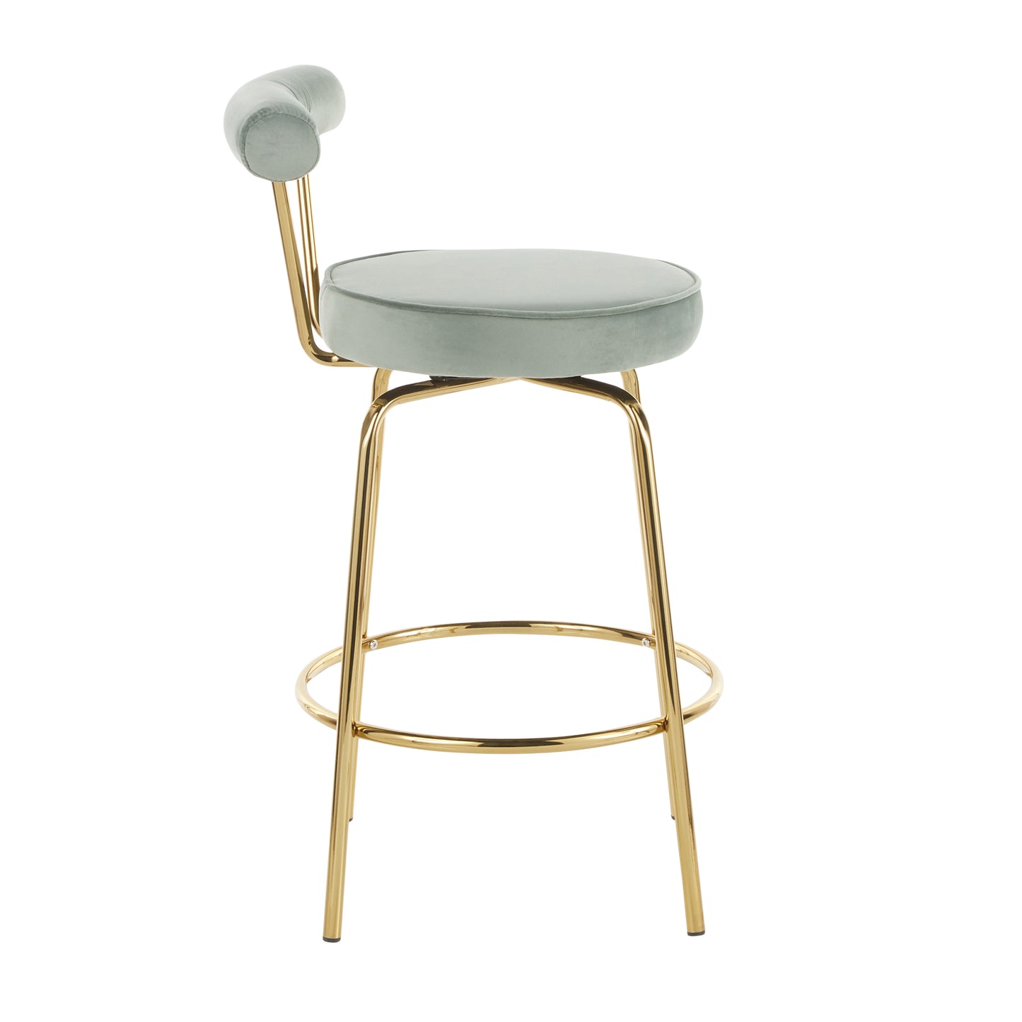 Redmond - Set of 2 - 24" Sage Green Velvet and Gold Metal Glam Counter Stools with 360 Swivel