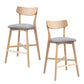 infinia - Set of 2 - 21" Oak Wooden Bar Chairs with Backrest and Upholstered Seats for Kitchen Island