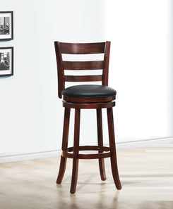 Velante – Set of 2 – 30" Swivel Bar Stools in Dark Cherry with Black Faux Leather Upholstery and Solid Wood Frame