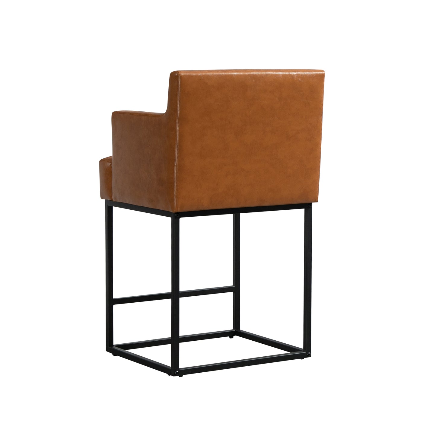 Mairlian - Set of 2 - 26" Counter Height Bar Stools with Light Brown Upholstered Seat, Backrest, and Black Metal Frame for Kitchen or Pub