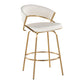 Cadena - Set of 2 - 26" White Faux Leather Counter Stools with Gold Metal Frame and Swivel Seat