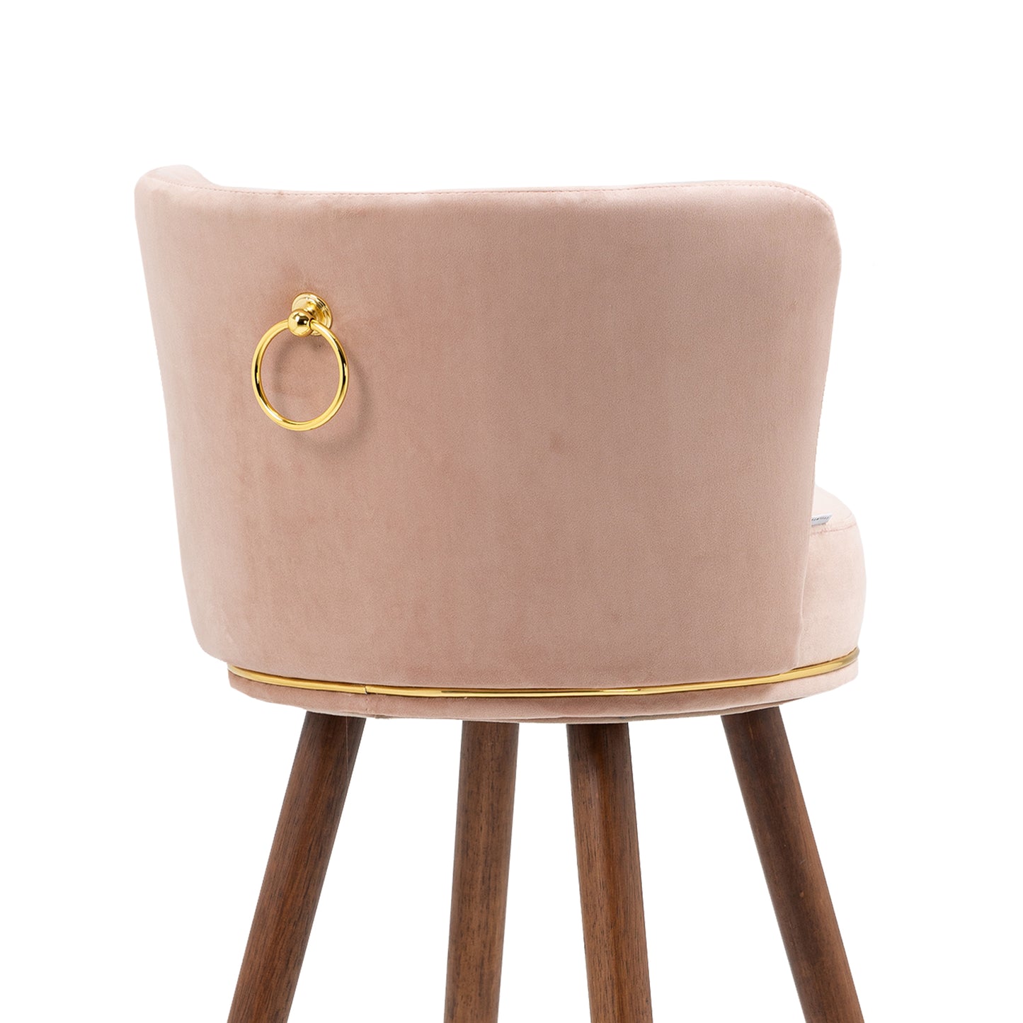 Lavantro - Set of 2 -28" Counter Height Handcrafted Swivel Bar Stools with Pink Fabric, Solid Wood Legs & 360° Rotation - Vintage Retro Design